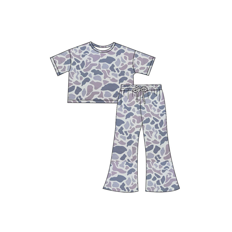 (Pre-order)GSPO1891 Grey Camo Print Pants Girls Clothes Set