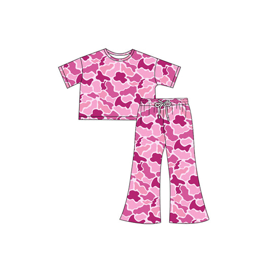 (Pre-order)GSPO1898 Hotpink Camo Print Pants Girls Clothes Set