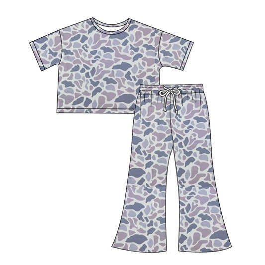 (Pre-order)GSPO1907 Adult Grey Camo Print Woman Clothes Set