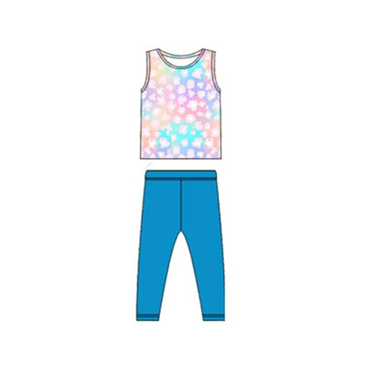(Pre-order)GSPO1918 Tie-dye Top Blue Pants Girls Clothes Set