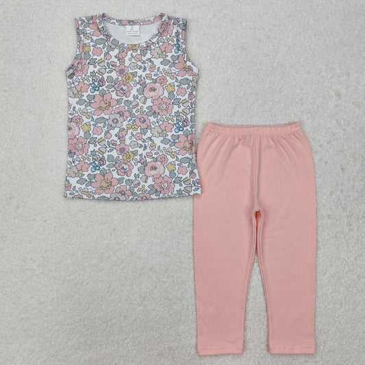 GSPO1919 Pink Flowers Top Legging Pants Girls Clothes Set