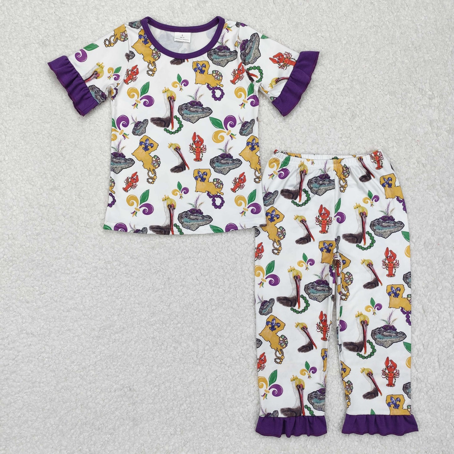 GSPO1921 Anchor Crayfish Print Girls Mardi Gras Pajamas Clothes Set