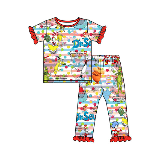(Pre-order)GSPO1934 Dr.Reading Stripes Print Girls Pajamas Clothes Set