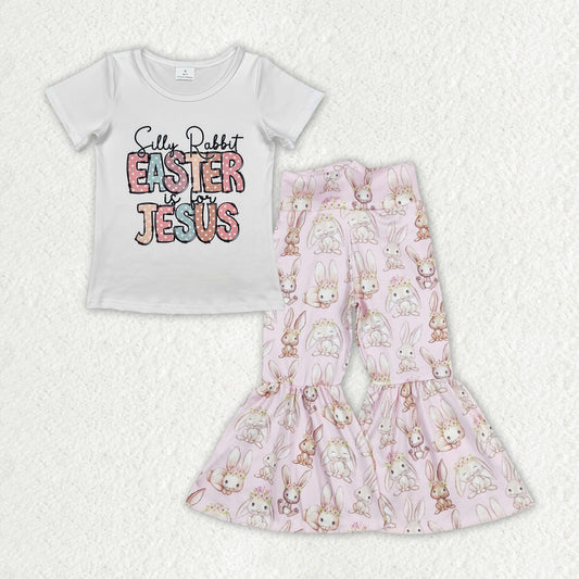 GSPO1963 Jesus Top Tail Bell Pants Girls Easter Clothes Set