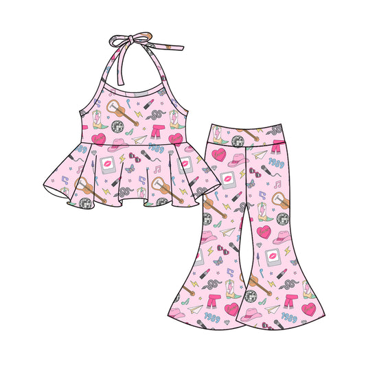 (Pre-order)GSPO1986 Singer Swiftie Pink Halter Top Ball Pants Girls Clothes Set