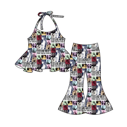 (Pre-order)GSPO1987 Singer Swiftie Plaid Halter Top Ball Pants Girls Clothes Set