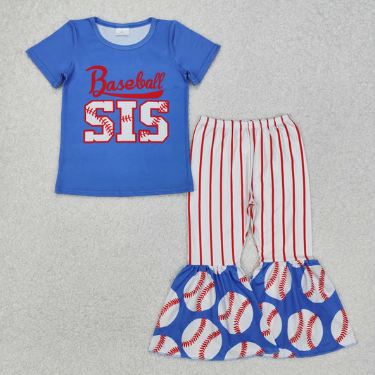 GSPO1994 Baseball SIS Blue Top Bell Pants Girls Clothes Set