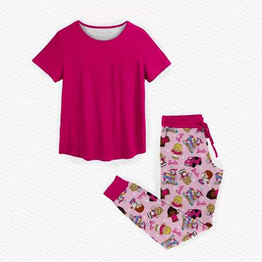 (Pre-order)GSPO1995 Hot Pink Top Pink BA Pants Girls Pajamas Clothes Set