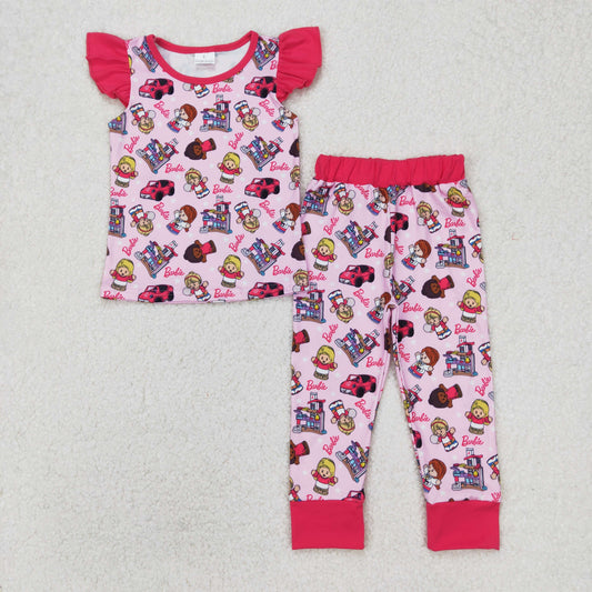 GSPO1996 Pink BA Print Girls Pajamas Clothes Set