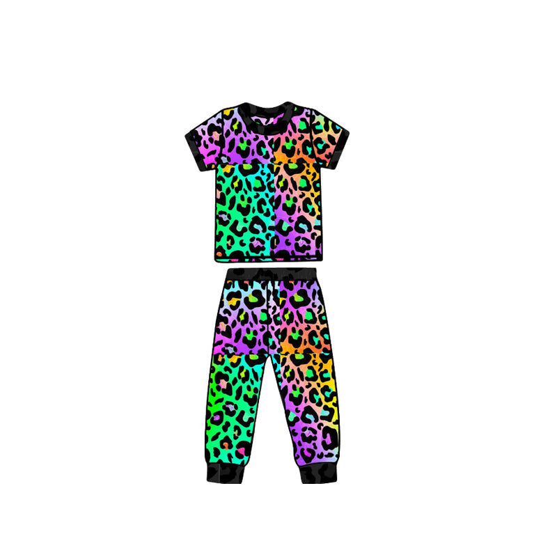 (Pre-order)GSPO2008 Colorful Leopard Print Girls Pajamas Clothes Set