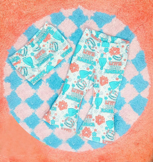 (Pre-order)GSPO2012 Crop Top Little Miss America Flowers Bell Pants Girls Clothes Set