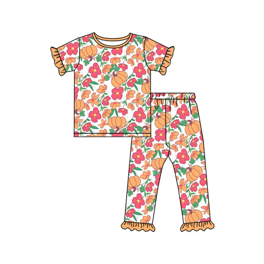 (Pre-order)GSPO2018 Pumpkin Flowers Print Girls Pajamas Clothes Set