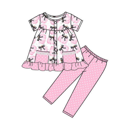 (Pre-order)GSPO2019 Pumpkin Bows Pockets Top Pink Legging Pants Girls Clothes Set