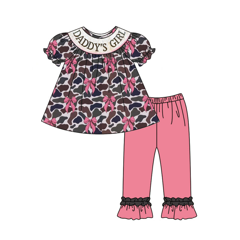 (Pre-order)GSPO2025 Daddy's Girl Camo Bows Top Pink Pants Girls Clothes Set