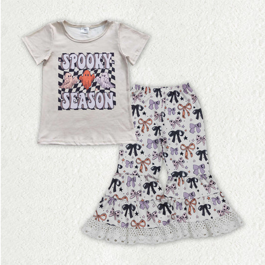 GSPO2066 Spooky Season Top Bows Bell Pants Girls Halloween Clothes Set