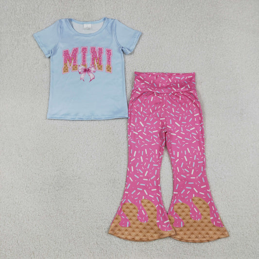 GSPO2107  MINI Bow Blue Top Pink Sprinkles Bell Pants Girls Clothes Set