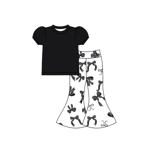 (Pre-order)GSPO2127 Black Top Bows Bell Pants Girls Clothes Set