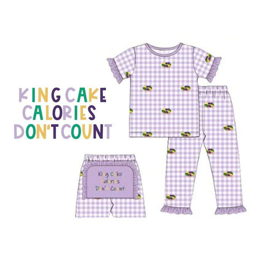 (Pre-order)GSPO2171 Donut Plaid Print Girls Mardi Gras Pajamas Clothes Set