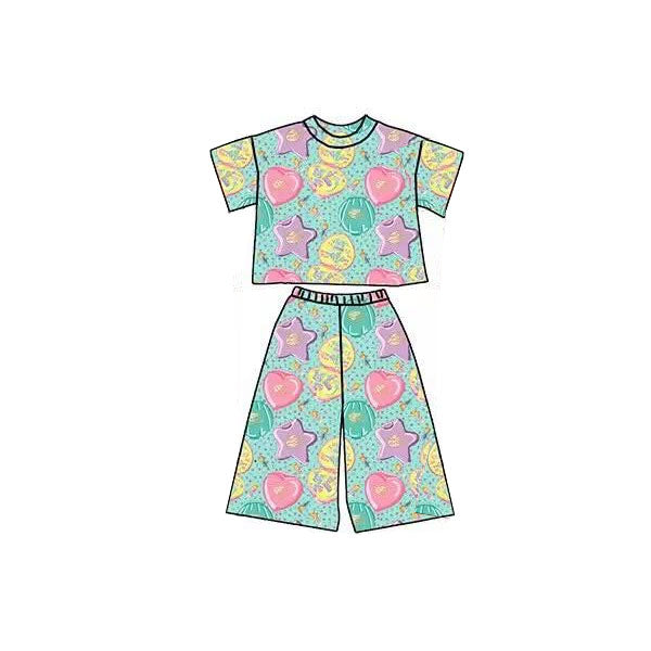 (Pre-order)GSPO2173 Heart Stars Print Girls Clothes Set