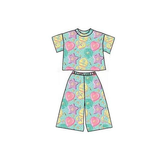 (Pre-order)GSPO2173 Heart Stars Print Girls Clothes Set