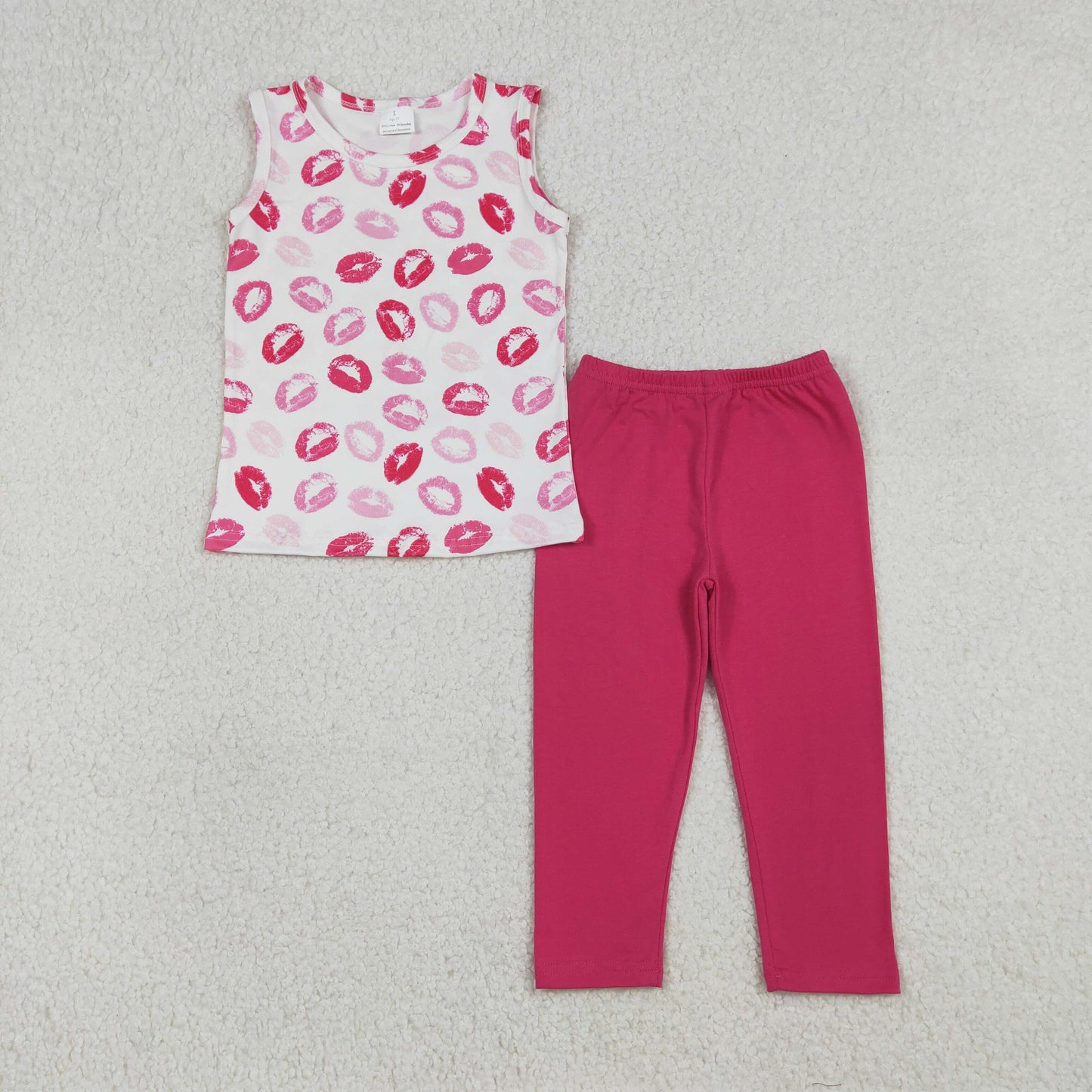GSPO2191 Pink Kiss Vest Top Legging Pants Girls Valentine's Day Clothes Set