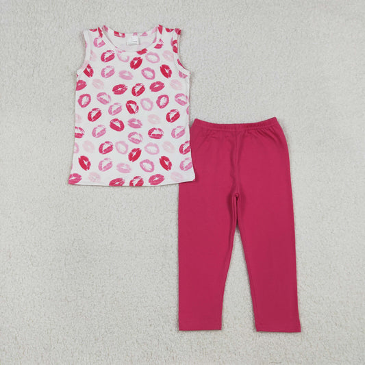 GSPO2191 Pink Kiss Vest Top Legging Pants Girls Valentine's Day Clothes Set