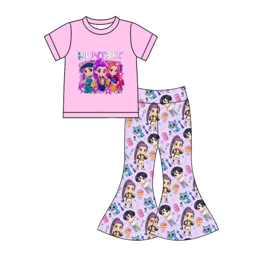 (Pre-order)GSPO2241  Cartoon Demon Movie Pink Top Bell Pants Girls Clothes Set
