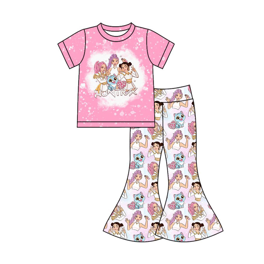 (Pre-order)GSPO2247 Cartoon Demon Movie Pink Top Bell Pants Girls Clothes Set