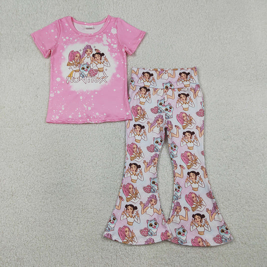 GSPO2247 Cartoon Demon Movie Pink Top Bell Pants Girls Clothes Set