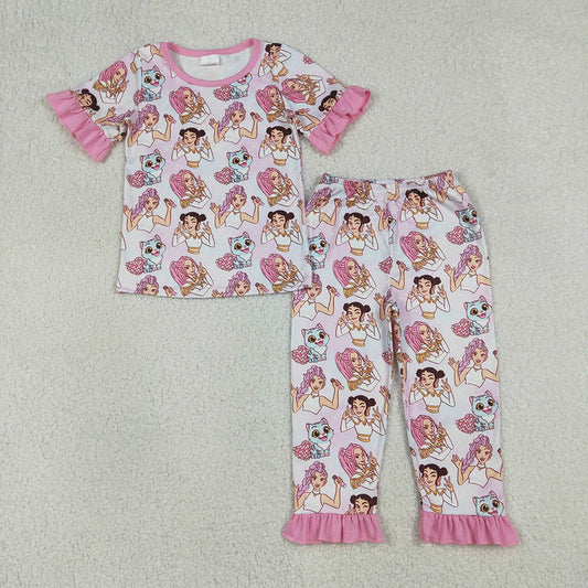 GSPO2248 Cartoon Demon Movie Pink Print Girls Pajamas Clothes Set