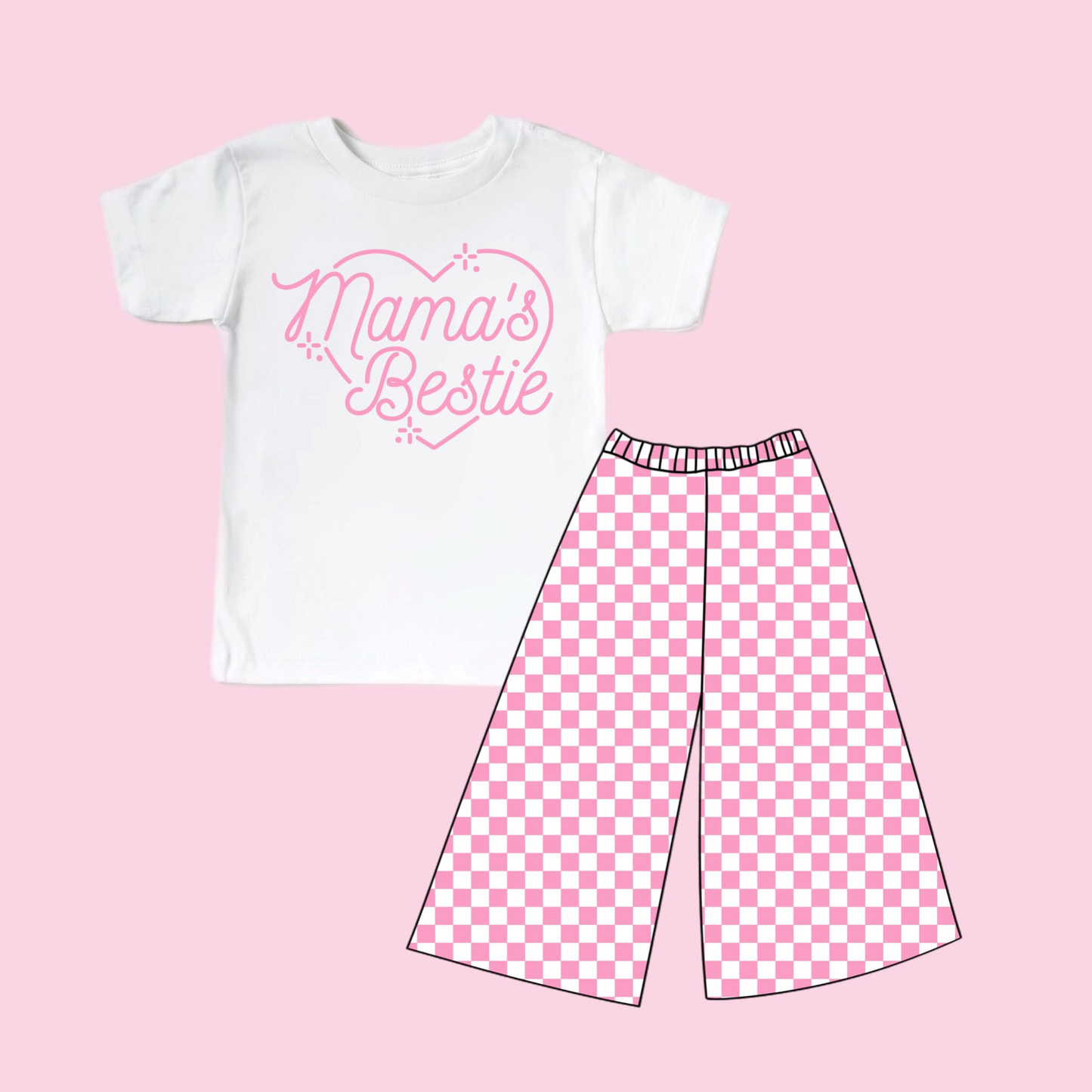 (Pre-order)GSPO2249 MAMA'S BESTIE Top Pink Plaid Pants Girls Valentine's Day Clothes Set