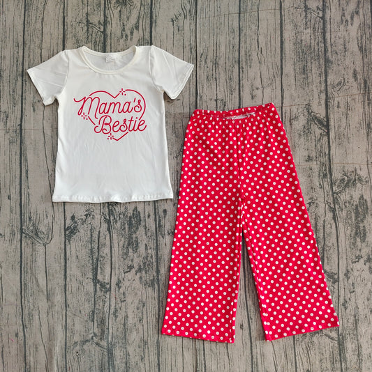 (Pre-order)GSPO2250 MAMA'S BESTIE Top Red Dots Pants Girls Valentine's Day Clothes Set