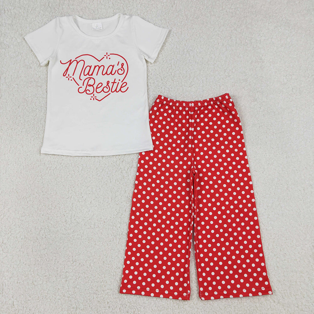 GSPO2250 MAMA'S BESTIE Top Red Dots Pants Girls Valentine's Day Clothes Set