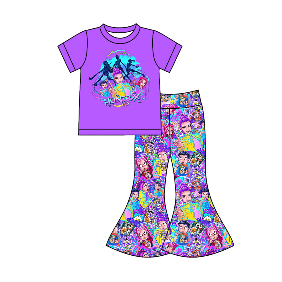 (Pre-order)GSPO2272  Cartoon Demon Movie Purple Top Bell Pants Girls Clothes Set