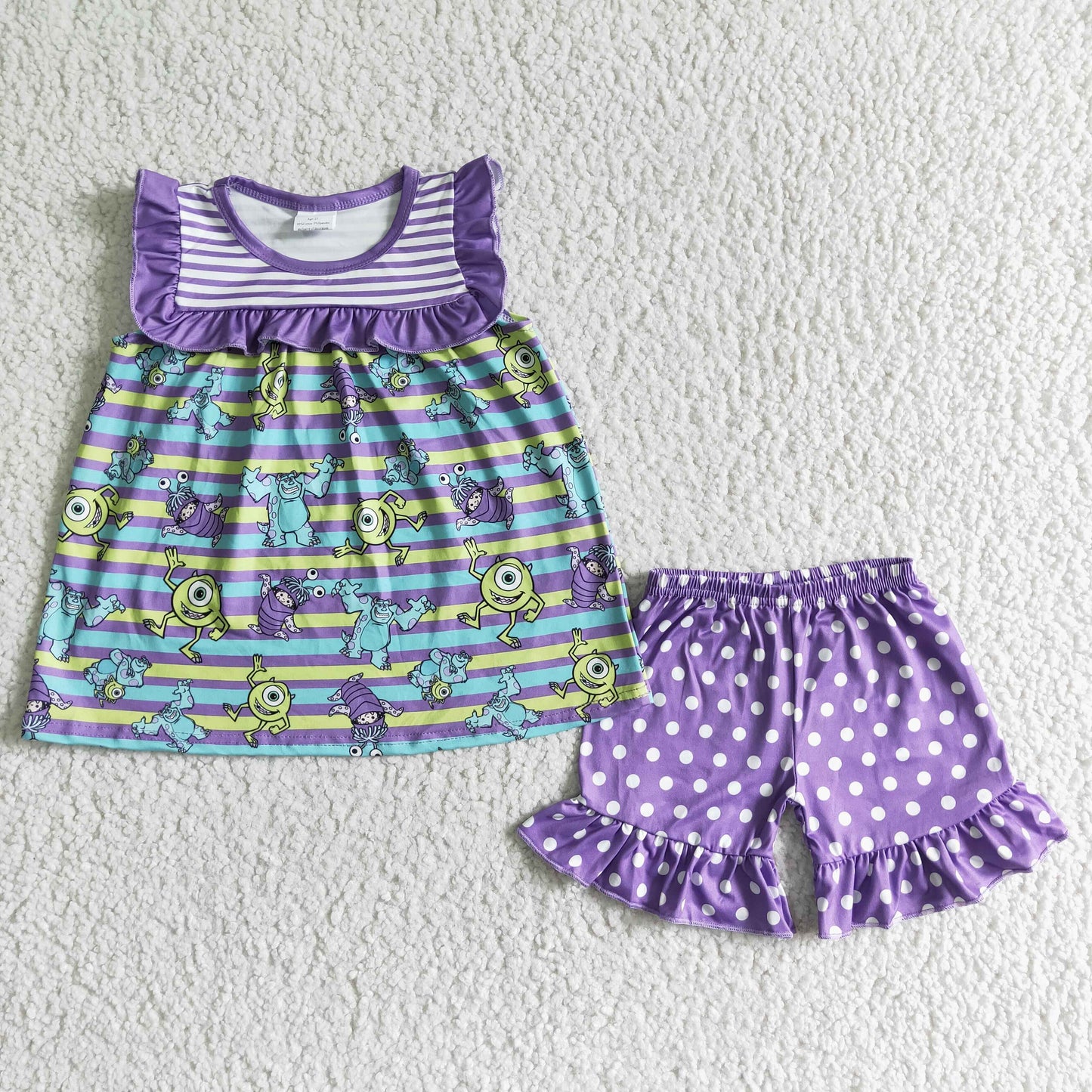 (Promotion)Sleeveless tunic lavender polka dots shorts baby girls summer clothes GSSO0077