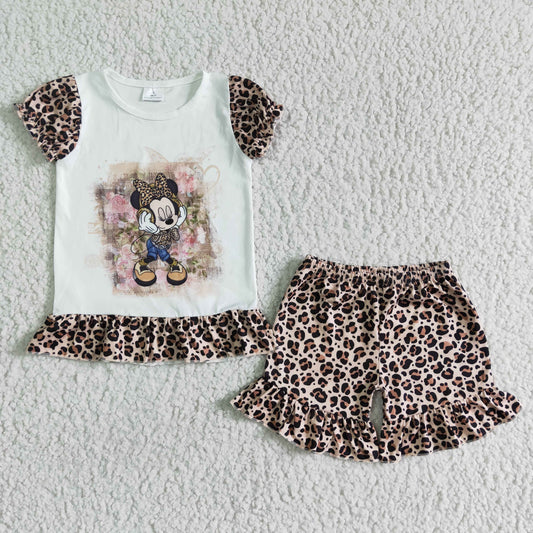 (Promotion)Short sleeve ruffles leopard shorts summer outfits  GSSO0079
