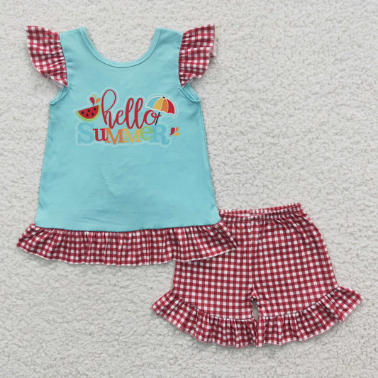 (Promotion)Girls Hello Summer print outfits   GSSO0134