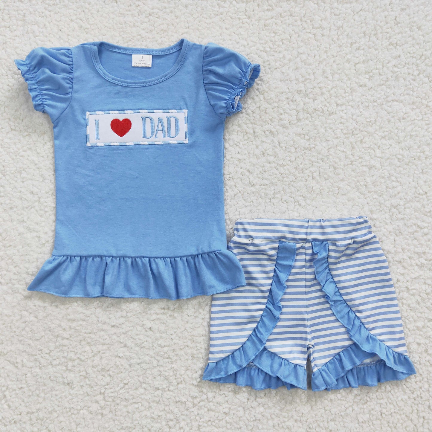 I LOVE DAD Embroidery Blue Print Sibling Father's Day Matching Clothes