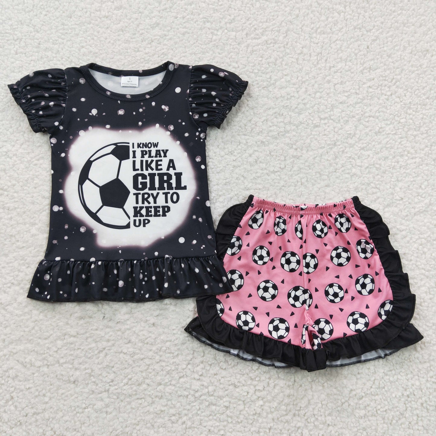 GSSO0267 I know I play like a girl try to keep up black top football print summer outfits