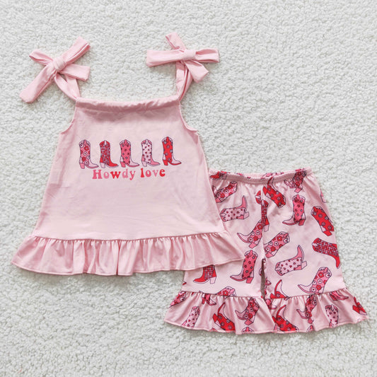 GSSO0270 Howdy love pink boots print summer outfits