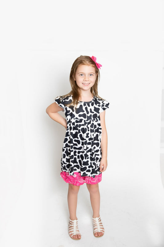 GSSO0300 Girls cow print top hot pink shorts western summer outfits