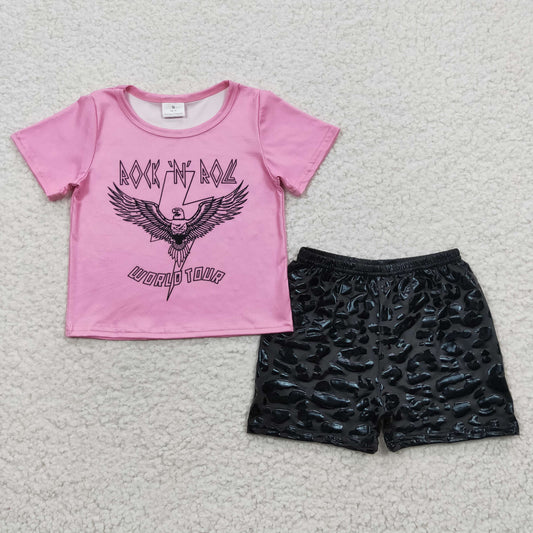 GSSO0316 Rock N Roll World Tour pink top black shorts summer outfits