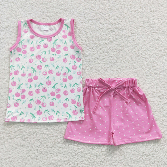 GSSO0323 Girls cherry print summer outfits