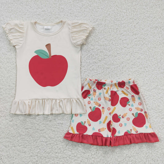 GSSO0359 Girls apple print back to school outfits