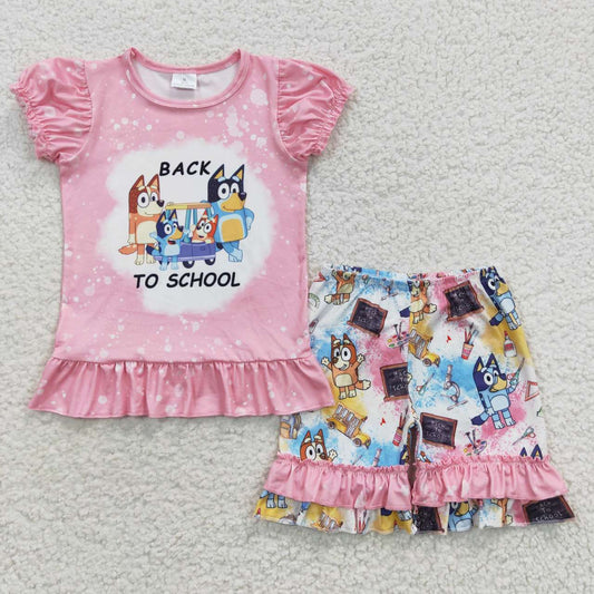 GSSO0360 Girls pink cartoon dog back to school outfits