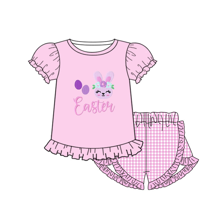 (Pre-order)GSSO0368 Bunny Egg Easter Print Pink Girls Shorts Clothes Set