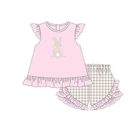 (Pre-order)GSSO0374  Pink Bunny Girls Shorts Easter Clothes Set