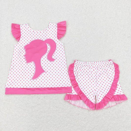 GSSO0384 Hot Pink BA Print Girls Shorts Clothes Set