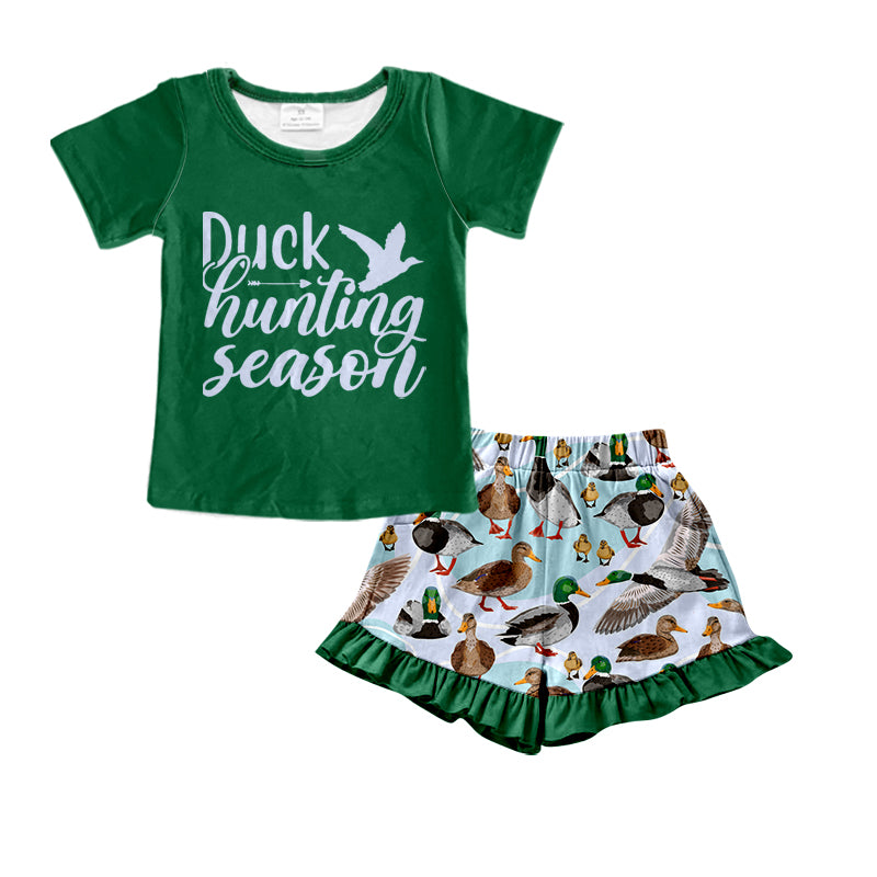 (Pre-order)GSSO0397 Duck Hunting Season Green Top Girls Shorts Clothes Set