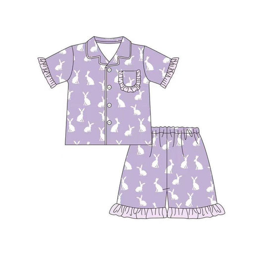 (Pre-order)GSSO0408 Purple Bunny Girls Easter Shorts Pajamas Clothes Set